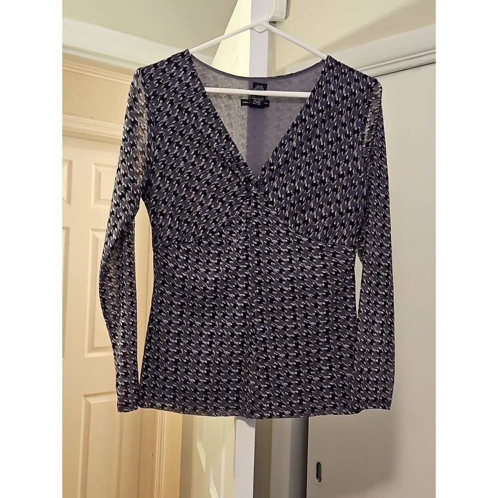 New York & Company Women Shirt, Size M, Gray, Black & White Net Fully Lined